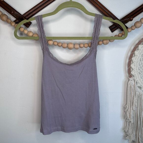 Hollister Tops - Hollister Lavender Cropped Lace Trim Cami